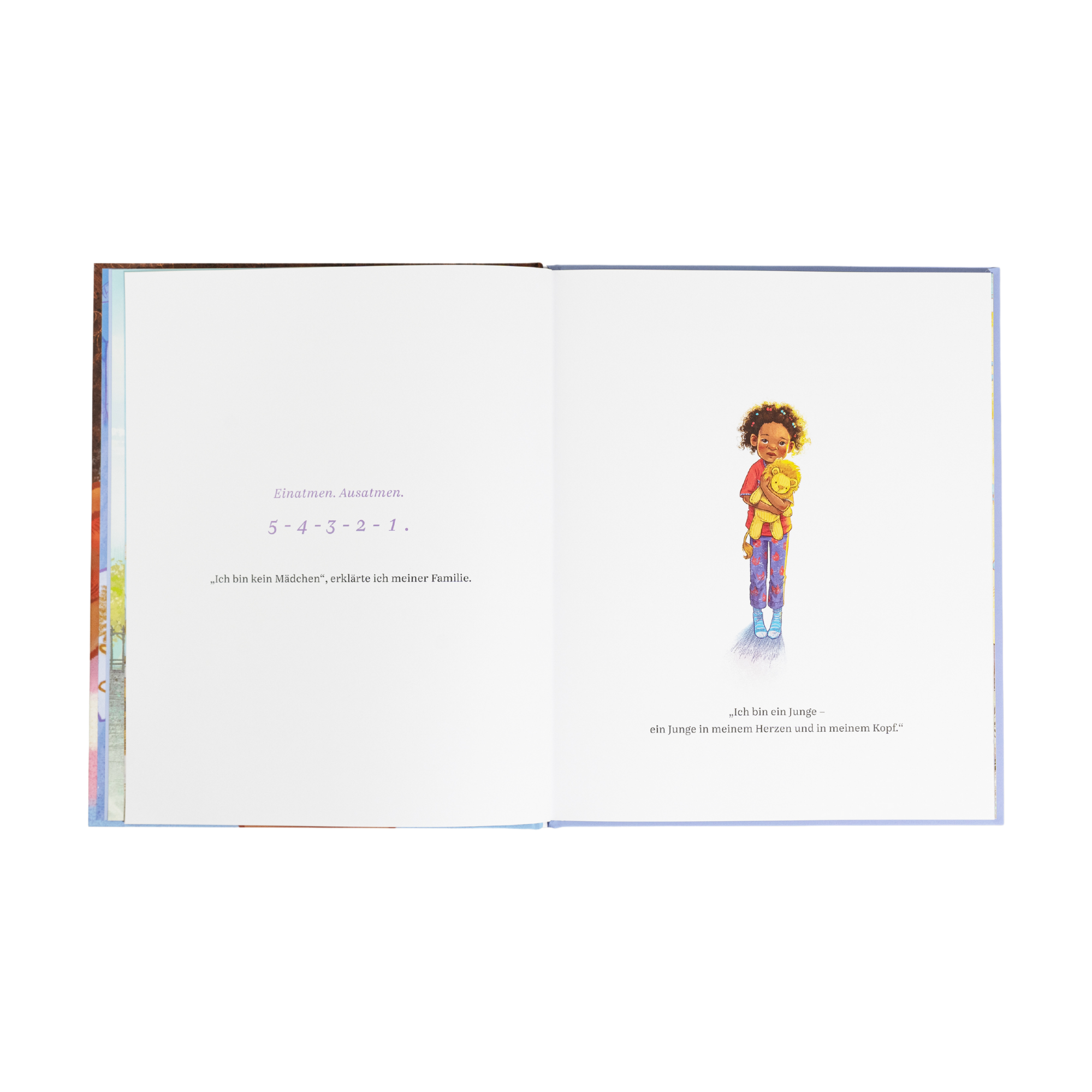 "Florian" von JR Ford & Vanessa Ford ist ein aufmunterndes Buch für Trans-Kinder. Auf einer Seite wird von 5 bis 1 heruntergezählt, während auf der anderen Seite ein inspirierender Text und ein fröhliches Kind mit lockigem Haar zu sehen sind, das einen Teddybären hält.