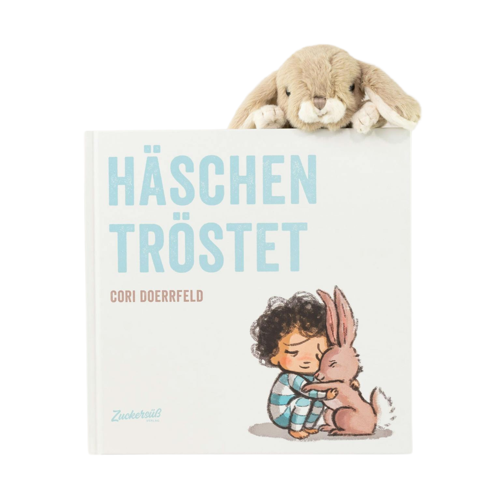 Das Cori Dörrfeld-Set "Häschen tröstet + Stofftier 'Häschen'" kombiniert das beliebte Bilderbuch mit einem kuschelweichen Plüsch-Häschen.