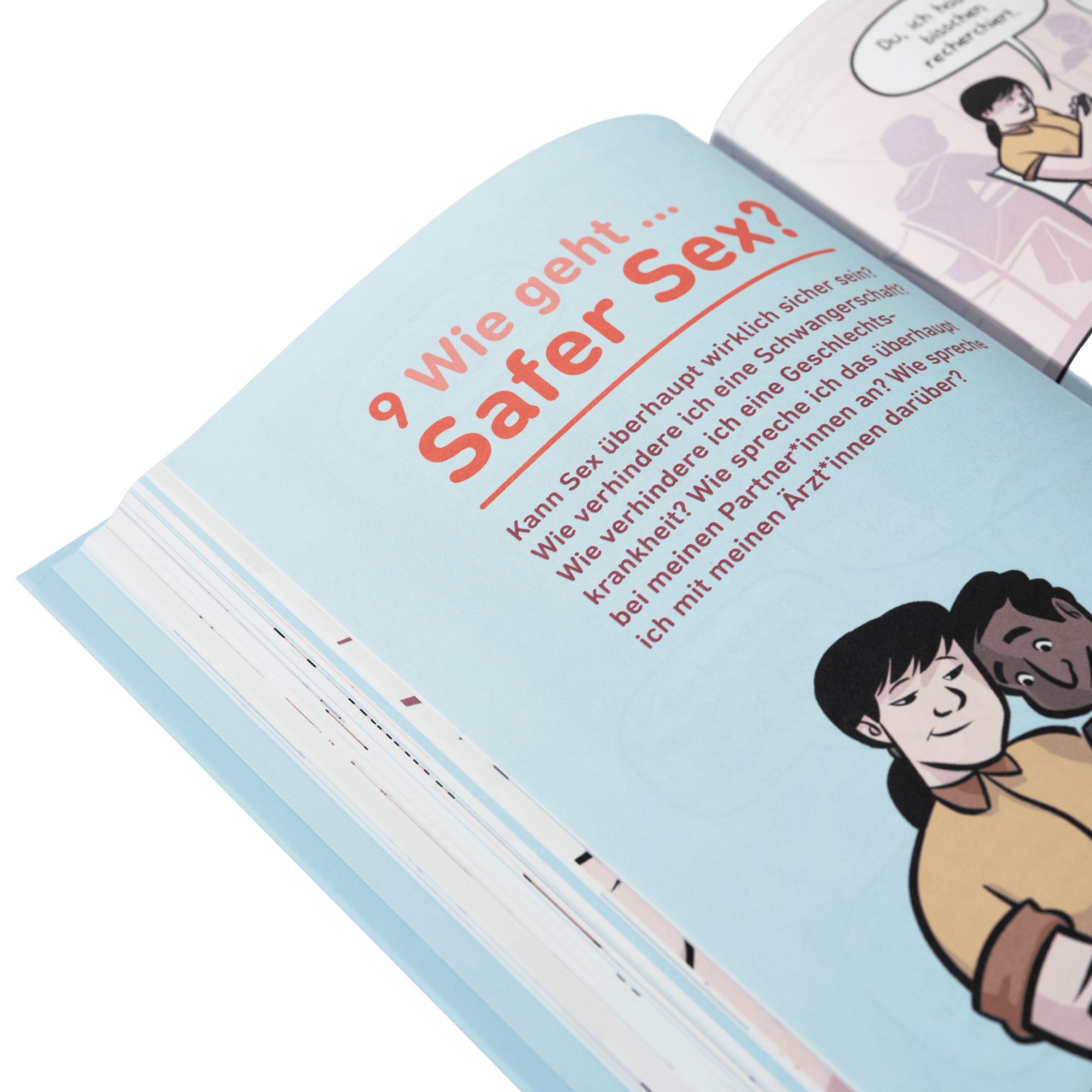 Das deutsche Aufklärungsbuch "Mehr als Verkehr" aus dem Zuckersüß Verlag enthält Illustrationen und behandelt Fragen zu Sex und Liebe, Safer Sex und ärztlicher Beratung zur sexuellen Gesundheit.