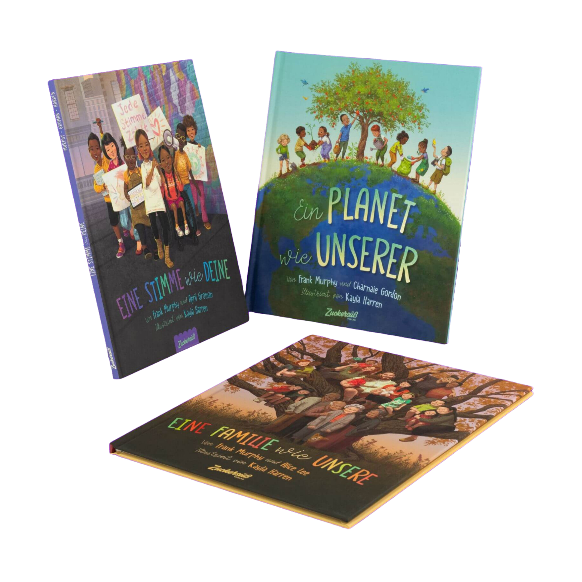 Das "Welt verändern" Starter Pack des Zuckersüß Verlags enthält drei Kinderbücher mit farbenfrohen, von der Natur inspirierten Titelbildern verschiedener Familien, die Kinder inspirieren und ihnen wichtige Werte vermitteln, um die Welt zu verändern.