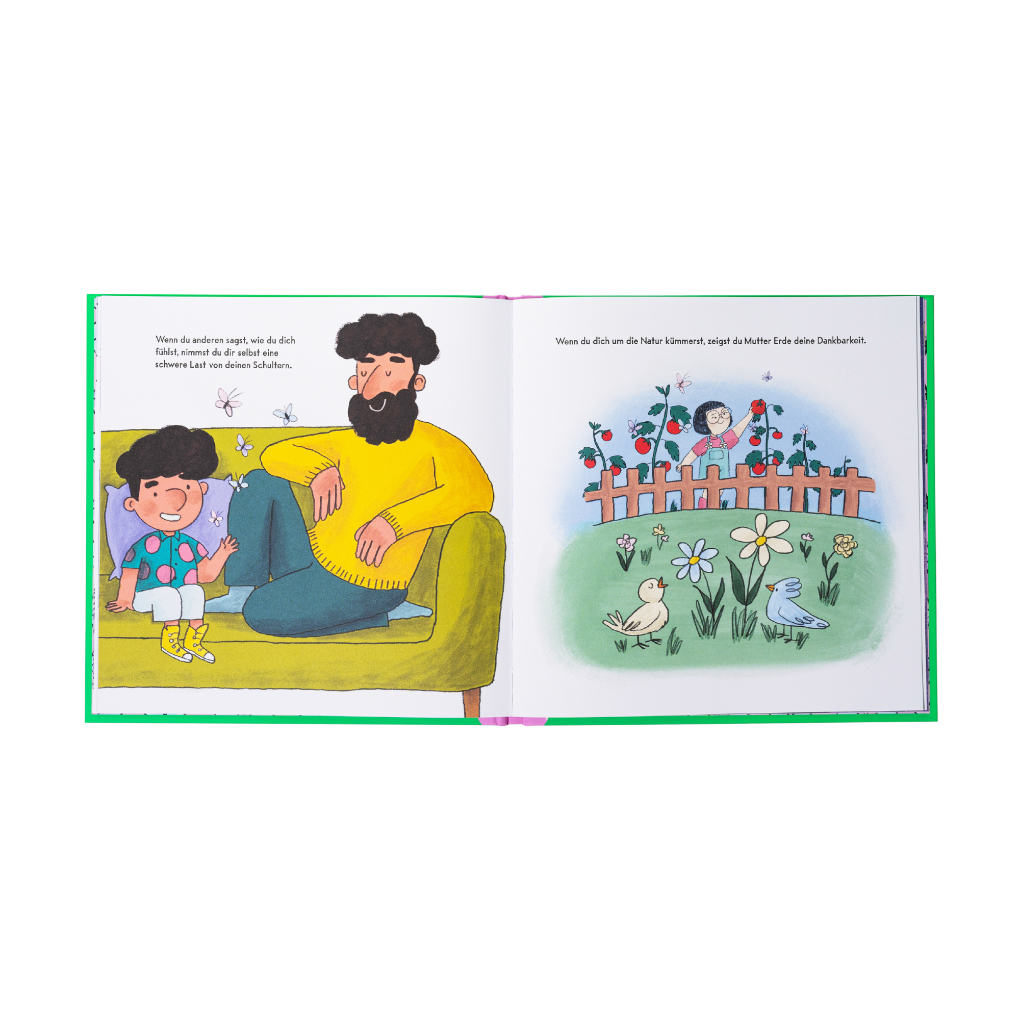 Ein aufgeschlagenes Buch zeigt Szenen aus 